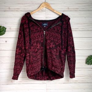 American Eagle Maroon Southwest Aztec Print Hoodie